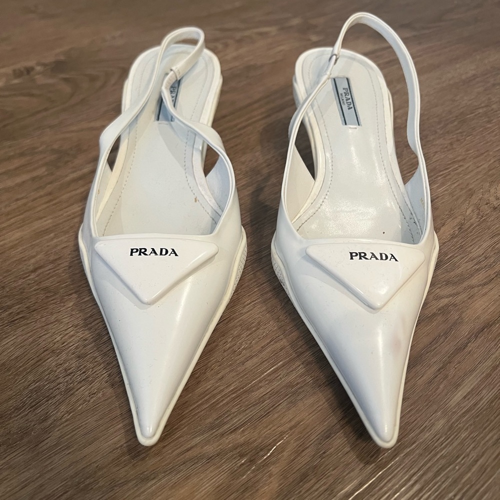 Prada White Brushed Leather slingback pumps (AUTHENTIC) | size: EU-39 US-8/8.5